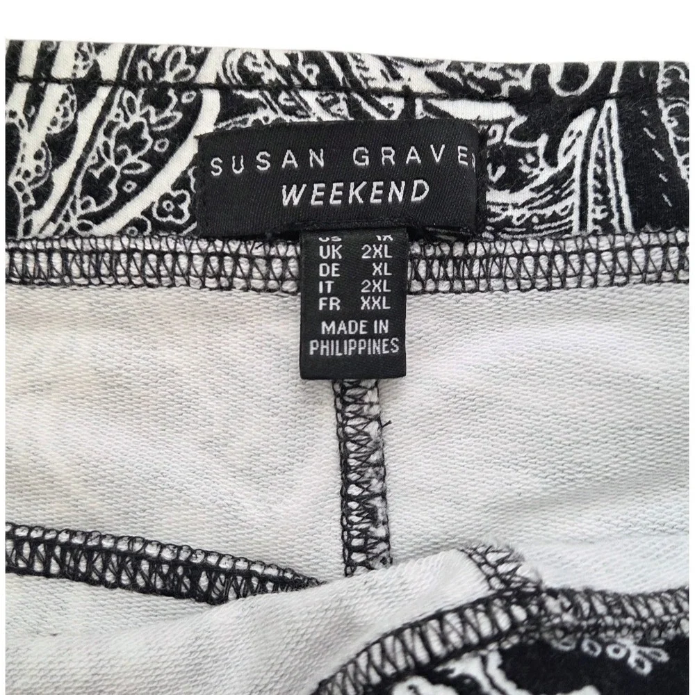 Susan Graver Weekend Pull On Ankle Pants Black Paisley Stretch Comfort Size 1X